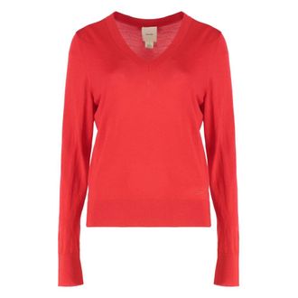Calvin Klein Truien & Vesten, Dames, Rood, S, Wol, Merino wollen trui met V-hals