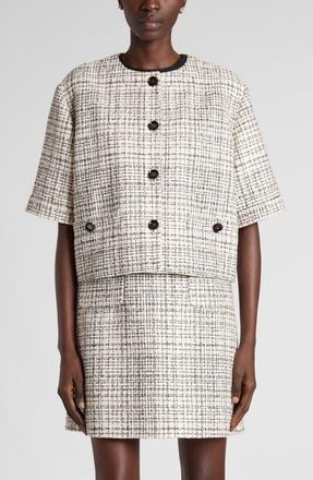 Valentino Garavani Square Cotton Blend Tweed Jacket in Vanilla at Nordstrom, Size 44
