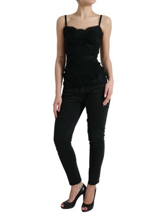 Dolce & Gabbana Womens Black Silk Stretch Lace Sleeveless Tank Top Cotton Nylon Elastane