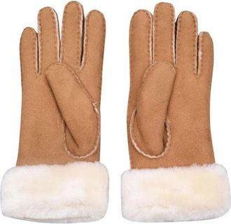 UGG Turn Cuff 17369-CHE Gloves Womens Chestnut Leather Sheepskin Cozy FROG384