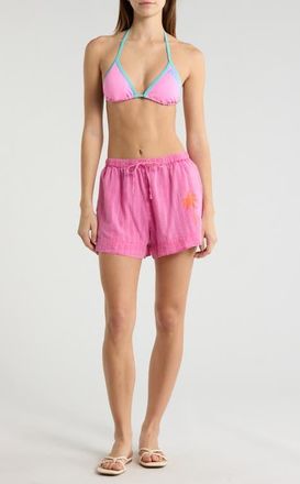 Rip Curl Hotel Malibu Embroidered Yarn Dyed Stripe Shorts in Super Pink at Nordstrom, Size Xx-Large