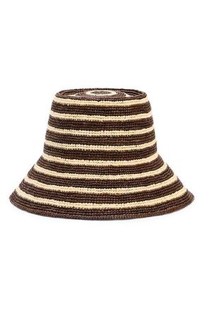 Janessa Leon&eacute; Felix Crochet Raffia Bucket Hat in Walnut Stripe at Nordstrom, Size X-Large