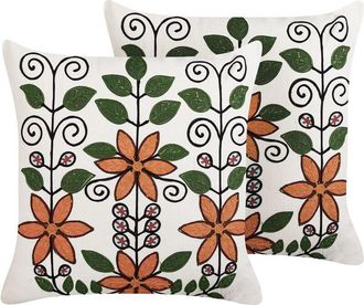 Beliani Beliani - 2 Boho Cotton Cushions Floral Pattern 50 x 50 cm Multicolour Vellore