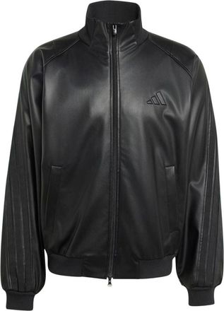 adidas Stadium Loose Fit Fake Leather Track Jacket Asia Sizing Black KV5924