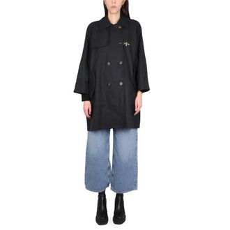 Fay Double-Breasted Coats, female, Black, Size: XS Double-Breasted Button-Closure Coat