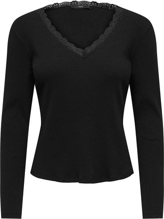 Only Geribd T-shirt met lange mouwen en kanten V-hals