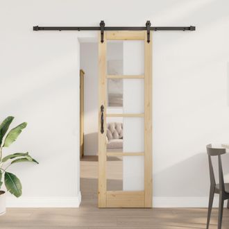 Berkfield Home Sliding Door with Hardware Set 61x198.5 cm Solid Wood Pine in Black