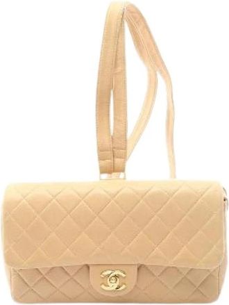 Chanel Pre-owned Matelasse Lamsleer Rugzak - Dames - Vintage Schoudertas - Beige - ONE Size - Leer - Vintage
