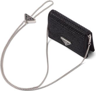 Prada crystal-embellished satin cardholder - Black