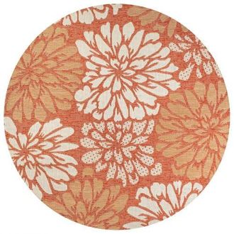 Jonathan Y Designs Zinnia Modern Floral Textured Weave Indoor/Outdoor Round Area Rug in Orange/cream at Nordstrom, Size 5Ft 0In X 5Ft 0In
