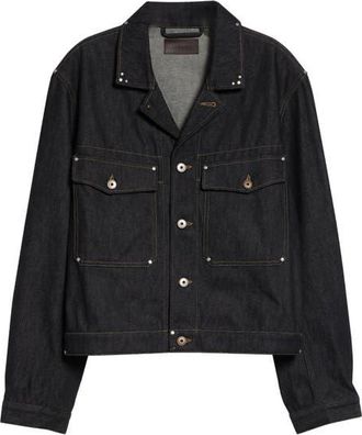 Christophe Lemaire Studded Denim Trucker Jacket in Slate at Nordstrom, Size 42 Us