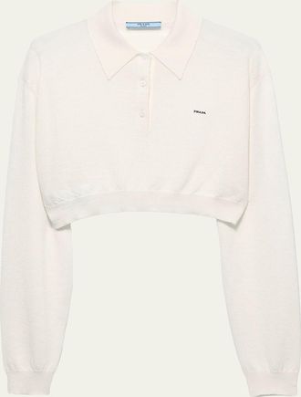 Prada Cashmere Long-Sleeve Cropped Polo Sweater