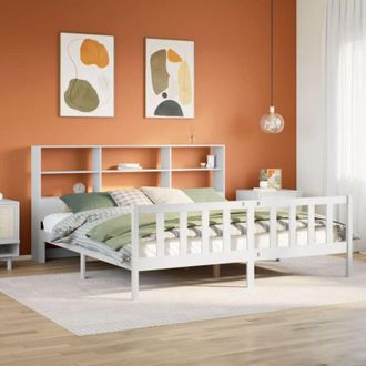 vidaXL Cama Con Estanter&iacute;a Sin Colch&oacute;n Madera Maciza Blanca 180x200 Cm Vidaxl