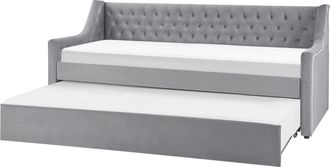 Beliani Cama Con Somier De Terciopelo Gris Claro 90 X 200 Cm Con Botones Montargis
