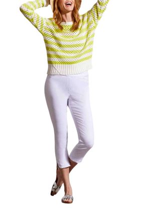 Tribal Pull On Capri With Rounded Slits Pants In White