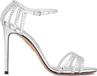 Aquazzura Sensation Crystal Sandal 105 - Dames - Sandalen met hakken - Grijs - 39 1/2 EU - Leer - Schoenen