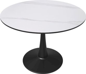 Leisure Mod Bristol 40 round dining table Black base with White Sintered stone Top