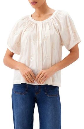 Karen Kane Floral Embroidered Button-Up Peasant Top in Natural at Nordstrom, Size X-Large