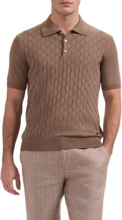 Bugatchi Wave Stitch Cotton Knit Polo in Taupe at Nordstrom, Size Xx-Large