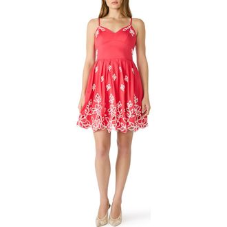 Steve Madden Emelia Embroidered Flared Minidress in Paradise Pink at Nordstrom, Size 12