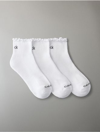 Calvin Klein Womens Ruffle Cushion 3-Pack Quarter Socks - White