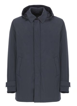 Herno Dark Blue Removable Hood Snap Buttons Long Down Jacket