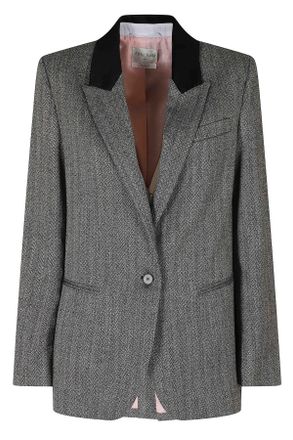 Forte_Forte Black Velvet Collar Chevron Polyester-Blend Blazer
