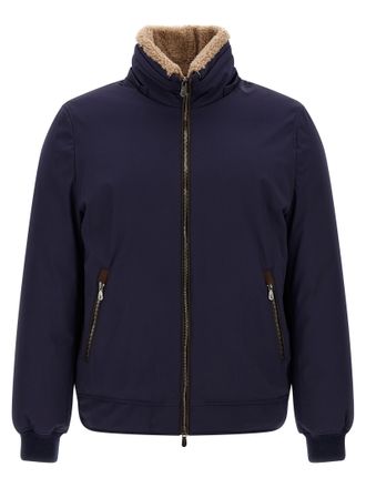 Brunello Cucinelli Padded with Shearling Collar Down Jacket - Navy