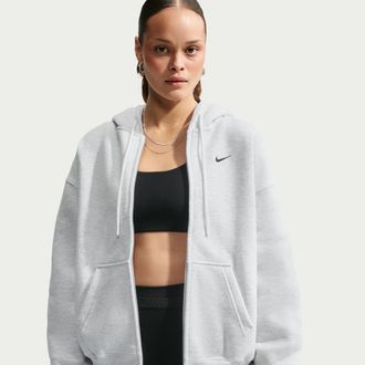 Nike Womens Studio Fleece Medium Weight Oversized Full-Zip Hoodie in Brown | IM8084-051