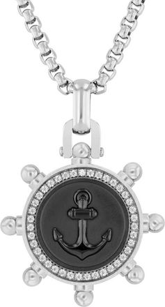 Robert Alton 1/4CTW Stainless Steel Black & White Boat Wheel Anchor Pendant