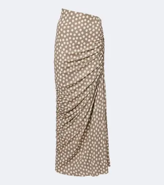 Alaia Ala&iuml;a Gathered polka-dot jersey maxi skirt