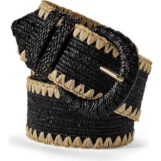 Lands End Stretch Raffia Belt in Black/natural at Nordstrom, Size X-Small