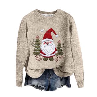 Generic Xmas Jumpers for Women UK Santa Claus Wool Blend Deer Soft Off The Shoulder Snowflake Basic Tunic Shirts Fair Isle Cable Knit Long Sleeve Pullover Wom