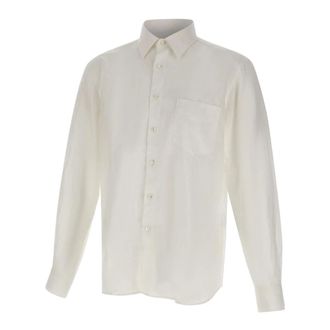 Aspesi Casual Shirts, male, White, Size: 2XL Long-sleeve Linen Shirt