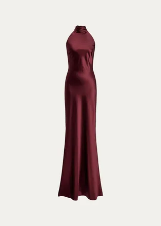 Ralph Lauren Collection Chilton Satin Halter Evening Dress