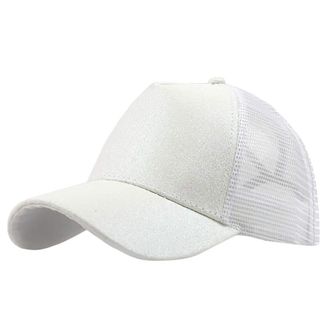 Generic ECU Baseball Cap Glitter Trucker Visor Messy Plain Baseball Ponytail Buns Cap Hat Unisex Baseball Caps Mens Mesh Caps and Hats (White, One Size)