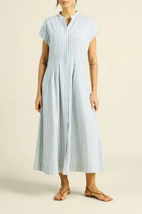 Trovata James Dress In Blue Oxford Stripe