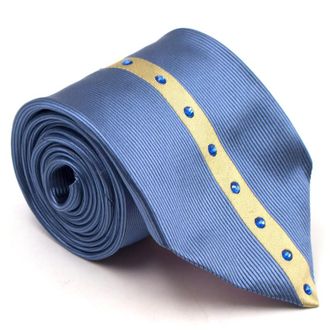 Duchamp Silk Blue & Gold Panel Diamante Tie