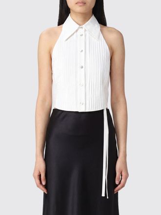 Blumarine Top da sera slim fit in popeline di cotone con scollo allamericana