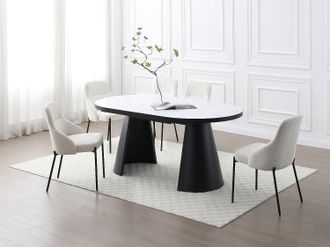 Vente-Unique Tavolo da pranzo allungabile da 6 a 10 persone in MDF e Metallo Effetto marmo Bianco e Nero - KORIZEA