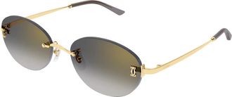 Cartier Ovalen Rimloze Zonnebril - Dames - Zonnebrillen - Geel - 54 MM - Accessoires