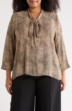 Renee C Animal Print Tie Neck Long Sleeve Top in Taupe at Nordstrom Rack, Size 1 X