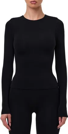 Naked Wardrobe Long Sleeve Crewneck Top in Black at Nordstrom, Size X-Small