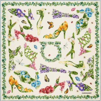 Ferragamo Women Eden shoes print silk scarf Blue