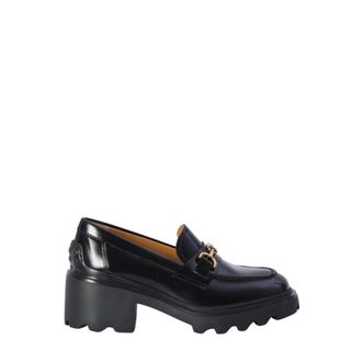 Tod's Tods, Loafers, female, Black, Size: 8 US Black Flat Loafers with Metal Chain