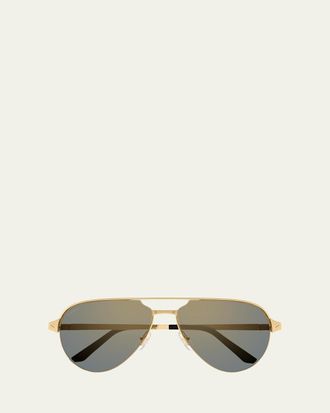 Cartier Mens Half-Rim Metal Aviator Sunglasses with Logo