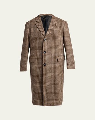 Kiton Mens Glen Plaid Cashmere and Virgin Wool Overcoat