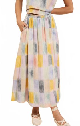 Sadie & Sage Petrichor Gathered Elastic Midi Skirt In Multi Tile