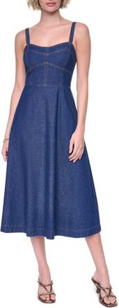 DKNY Crosby Contrast Stitch Denim Midi Dress in Crosby Wash at Nordstrom, Size X-Small