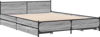 vidaXL Bed Frame with Drawers without Mattress Grey Sonoma 135x190 cm Double Vidaxl